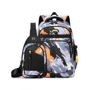 Tanou Sac a Dos College ado Garcon de 2 Pièces, Grand Cartable Garcon Primaire Sacs à Dos pour Enfant Impermeable, Sac Ecole Renforcé Daypack en Nylon pour Garçons 10 à 18 Ans, Camouflage Marron (Tanou Bagages, neuf)