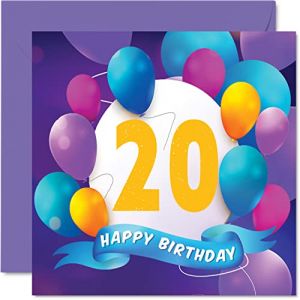 Carte d'anniversaire de 20 ans pour homme et femme &ndash; F&ecirc;te en ballon &ndash; Cartes d'anniversaire pour homme femme de 20 ans, fr&egrave;re, s&oelig;ur, fils, fille, petit-fils, petite-fille, cousin, 145 mm x 145 mm (Stuff 4, neuf)