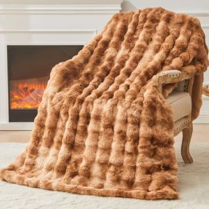 EMME Couverture en fausse fourrure &agrave; poils longs pour lit simple - Marron - 152,4 x 203,2 cm (EMME Home, neuf)