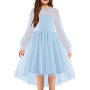 Arshiner Robe pour Fille Festive &agrave; Manches Longues Bleue pour Enfants Robe De F&ecirc;te en Maille Asym&eacute;trique en Tullerobe De Mari&eacute;e Demoiselle Bal 13-14 Ans (Arshiner Store, neuf)