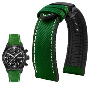 PctkeLsend Bracelet de montre &eacute;tanche en toile et caoutchouc for homme, 19-24 mm, compatible avec Breitling, Omega, IWC, Citizen, TUDOR et Hamilton(Green White BlackB,21mm) (PeiLINpppppp, neuf)