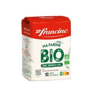FRANCINE &ndash; Farine de Bl&eacute; T55 Bio, Id&eacute;ale pour Pains et P&acirc;tisseries Maison, Paquet 1 kg - Le Lot De 4 (Franc shopping, neuf)