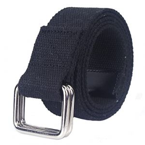 SagaSave Ceinture unisexe en toile, r&eacute;glable, style d&eacute;contract&eacute;, avec boucle double ardillon, 110 cm, ceinture &eacute;lastique pour jeans, Noir , 110 cm (Lead First, neuf)