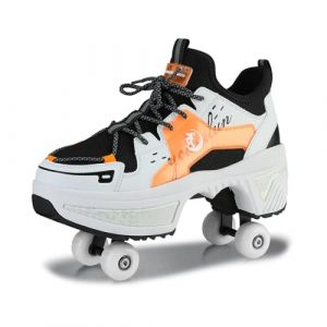 Chaussures &agrave; roulettes pour gar&ccedil;ons et filles, patins &agrave; roulettes avec 4 roues r&eacute;tractables, patins 2-en-1 et baskets, chaussures de patin &agrave; roulettes pour enfants adolescents (Orange, 34) (LiDe Technolojy, neuf)