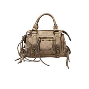 Soleil Chic Petit Sac &agrave; main Femme cuir v&eacute;ritable Italien, Sac &agrave; bandouli&egrave;re vintage avec fermeture &eacute;clair (Champagne Irise) (TheWan concept store, neuf)