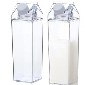 Bouteille D'eau Claire,Pack de 2 Bouteilles D'eau en Carton de Lait, Carton de Lait Transparent de 1000 ml, Réutilisable, pour Pique Nique, Camping, Lait, jus D'orange (SCKJ-EU, neuf)