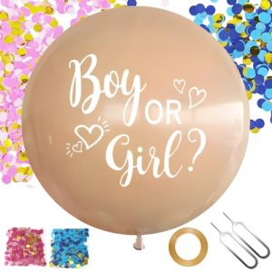 Ballon Gender Reveal Fille ou Garco, 90cm XXL Ballons en Latex R&eacute;v&eacute;lation du Sexe, avec Rose et Bleu Confetti &agrave; &Eacute;clater et Ruban, D&eacute;coration Baby Shower, Boy or Girl Reveal Annonce (HUANGGONGZI LIMITED, neuf)