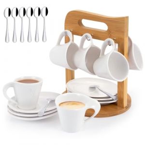 JUJOYBD Lot de 6 Tasses Expresso &agrave; caf&eacute; avec soucoupes sur support, porcelaine, 80 ml, service &agrave; caf&eacute; pour 6 personnes tasse, a cafe avec support (SOGOOD, neuf)