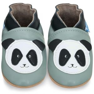 Chaussures pour fille en cuir souple, chaussures pour b&eacute;b&eacute;, premiers pas, avec semelle en daim, bottines pour b&eacute;b&eacute;, panda, 2-3 anni (Juicy Bumbles, neuf)