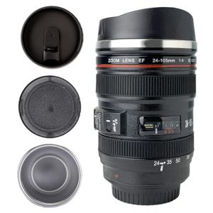 SLOSH Tasse Café De La Caméra Objectif avec 2 Couvercles Tasse Café Tasse d’Appareil Photo Acier Inoxydable Lens Cup Mug Tumbler Tasse Lait Eau (GE-II-V) (Sueda Technology, neuf)