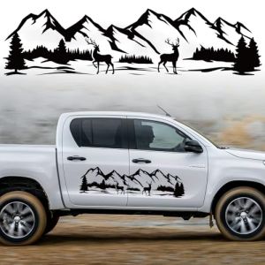 1PC Montagne Forêt Cerf Autocollant de Voiture, Universels Auto Autocollant Vinyle Decal Décoration Sticker pour Coffre de Porte Latérale de Capot de Carrosserie de Véhicule VR Tout-terrain SUV,100cm (Mxcwir EU, neuf)