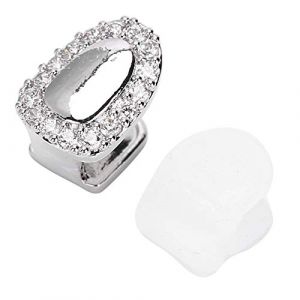 Hip Hop Grillz Dents, Dents Grillz Pour Hommes Femmes Glac&eacute; Grillz Dents Grillz Bling Grillz Dents D&eacute;coration, Une Dent Bling Dents Accessoires D&eacute;coration Pour Halloween Party (1 porte diamant argent) (salmueu, neuf)