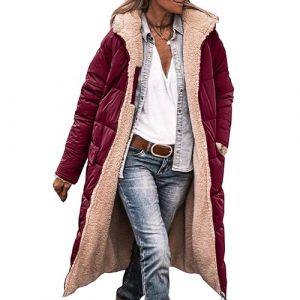 Femme Parka Hiver à Capuche Long Polaire Manches Longues Manteau de Laine Casual Parka Epaisse Chaude Slim Fit Veste en Coton Manteau Longue Militaire Couleur Unie Doudoune Chaude Matelassee (⭐⭐⭐⭐⭐KQIVAM (Arrivée dans 5-12 jours), neuf)