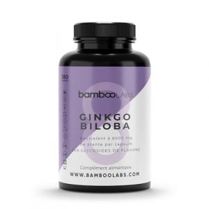 Bamboo Labs - Ginkgo Biloba 6000 mg, 100% Naturel avec 24% de Flavonoïdes et 6% de Terpènes, 180 gélules, Puissant Aantioxydant qui Stimule la Mémoire, la Concentration et la Circulation Sanguine (BambooLabs, neuf)