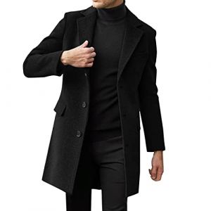 Trench-coat long pour homme, pardessus en m&eacute;lange de laine longueur 3/4 UK, long caban, veste manteau d'hiver chaud, tenue d'ext&eacute;rieur business d&eacute;contract&eacute;e &eacute;l&eacute;gante, trench-coat coupe droite taille M (XianYYang, neuf)