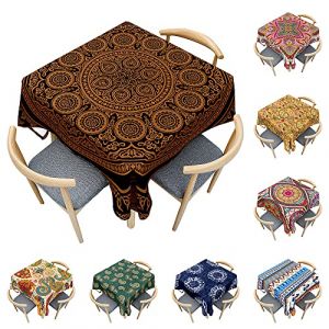 Odot Nappe Carrée Anti Tache, 3D Style Boho Mandala Imperméable Anti Taches Lavable Rectangulaire Nappe pour Fête Decoration Ménage Table Basse Jardin Picnic (Mandala Rond,200x200cm) (Odot, neuf)