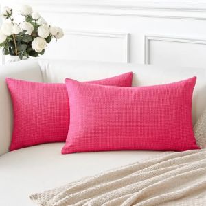 Artscope Housse de Coussin, Lot de 2 en Lin Canap&eacute; Taie d'oreiller de Couleur Pure pour Maison Salon Chambre D&eacute;coration D'int&eacute;rieur (Rose Fonc&eacute;, 40x60cm) (Goolee, neuf)