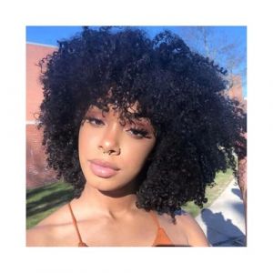 Perruques de cheveux humains boucl&eacute;s perruques de cheveux humains courts boucl&eacute;s perruques de cheveux humains coupe pixie pour femmes noires perruques pour femmes (35,5 cm) (linjie20248, neuf)