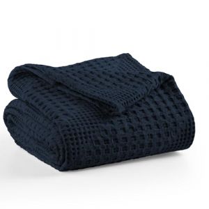 Milam London Jeté Doux Couverture | Jeté 100% Coton pour canapé | jeté de lit Double | Jeté de canapé 2 Places | Couvre-lit Double | Collection Joanna | Bleu Marine - 170 x 250 cm (Milam London, neuf)