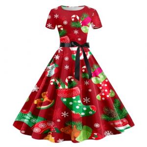 Robe M&egrave;re No&euml;l Femme Robe Patineuse Femme Noel Drole Pull de Noel Robe No&euml;l Audrey Hepburn 1950s Robe De Cocktail Robe Vintage Robe Vintage &agrave; Bretelles Jupe Mi-Longue Robe M&egrave;re No&euml;l D&eacute;guisement Sexy (BAULMD（90% Big Promotion Without Discount Code ）, neuf)