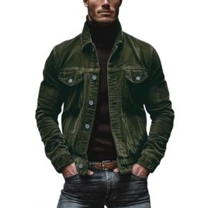 Oanviso Veste en Velours C&ocirc;tel&eacute; pour Homme Blouson Classique Retro Veste de Travail Manches Longues Veste Cargo D&eacute;contract&eacute;e Bouton Regular Fit Outdoor Manteau A Vert S (Shopping tide, neuf)