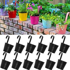 ARTKETTY Lot de 12 Pots de Fleurs &agrave; Suspendre en m&eacute;tal de 16 cm pour Balustrade, cl&ocirc;ture, Balcon, Jardin, d&eacute;coration de la Maison, Supports de Fleurs avec Crochets Amovibles, Noir (Ketty LOVE, neuf)