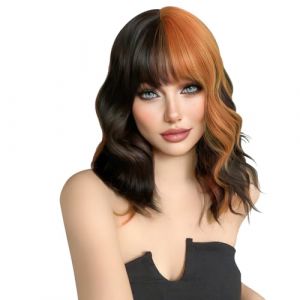 XJHWD 50 CM Perruques Marron/Orange pour Femmes Cheveux Dames Perruques Courtes fête Cosplay Wigwomen's Perruques fêtes de Voyage Carnaval Soie Haute température (ganziyi-eu, neuf)