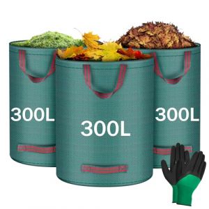 Flintronic 3x300LSacs de Jardin, Sacs à Déchets de Jardin, Sacs de Déchets Jardin Résistants, Sac déchet en PP Robuste avec Poignées, Pliables et Réutilisables(Gants de Jardinage) (flintronic®-eu, neuf)
