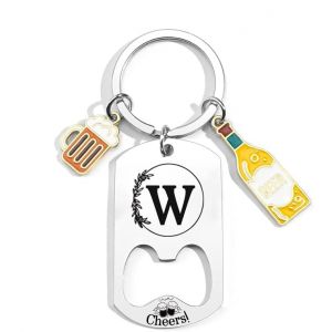 QTZXZX Porte-cl&eacute;s Lettre Initiale Pr&eacute;nom Pour Homme Femme D&eacute;capsuleur Porte-cl&eacute;s Personnalis&eacute; A-Z, Cadeau lettre initiale Id&eacute;e Cadeau Anniversaire, Porte Clef Maison Lettres Alphabet, No&euml;l (W) (pingxiangshiqitingdianzishangwuyouxiangongsi, neuf)