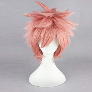 GUANBBD Perruque de cosplay - Fairy Tail Natsu Dragneel - 30 cm - Perruque courte droite pour homme et femme - Unisexe - Costume de cosplay - Rose Hollween - Fête de Noël comme photo (GUANBAIJI1982, neuf)