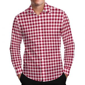 UHouse Chemise Homme &agrave; Carreaux Manches Longues Basique Chemisette Automne Chemises pour Hommes Casaul Haut Unie Costume V&ecirc;tements Leger Travail Vetement Rouge XL (UHouse FR, neuf)