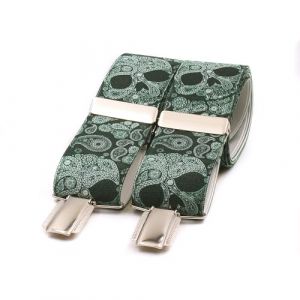El mono con pajarita Bretelles hommes Fabriqu&eacute;es &agrave; la main en Espagne | Bretelles homme pour pantalon | 3 pinces extra-fortes | Imprim&eacute; t&ecirc;tes de mort et cachemire. (cr&acirc;nes verts) (El Mono con Pajarita, neuf)