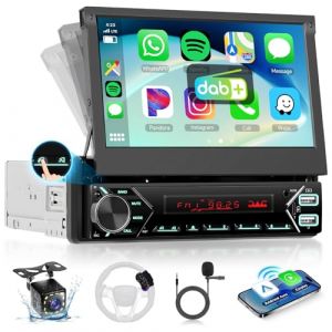 Hodozzy Dab Autoradio 1 din Carplay sans Fil Android Auto avec Écran Automatique Rétractable de 7 Pouces, Poste Radio Voiture Bluetooth Ecran Tactile avec Lien Miroir/FM/USB/AUX/TF+Caméra de recul (Hodozzy, neuf)