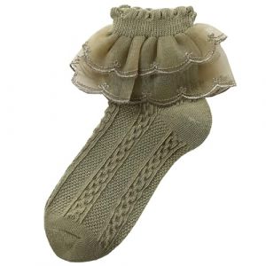 Chaussette Femme ?im Fantaisie Chaussettes en dentelle &agrave; volants 1 paire de chaussettes pour femmes, d&eacute;cor en dentelle &agrave; volants, fines, haute &eacute;lasticit&eacute;, antid&eacute;rapantes, Chaussette Femme (Green, L) (huichang, neuf)