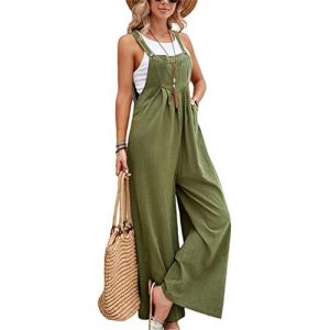 SotRong Salopette pour femme - Combinaison à jambes larges, poches et bretelles - Coupe ample - Style bohème - Sans manches - Tenue d’été, vert militaire, XL (SotRong Art, neuf)