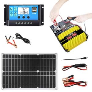 Kit complet d'énergie solaire : panneau solaire 12 V 18 W et kit de convertisseur de 300 W | DC12 V à AC110/220 V 30 A contrôleur solaire avec ports USB et écran (queen'style, neuf)