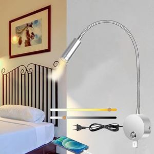 Liseuse Murale, 3W Lampe de Chevet Murale LED avec Interrupteur Tactile Dimmable et port de Charge USB, Liseuse de lit Pivotante à 360° avec Prise et Câble pour Chambre (DIDIhouse, neuf)