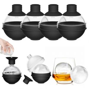 Grand Bac à Glaçons Ronds avec Couvercle Entonnoir - Moule à Glaçons de 6cm en Silicone pour Whisky, Cocktails, Vin et Boissons (Lot de 4)Plateaux à Glaçons Circulaires Réutilisables Faciles à Libérer (iyestop, neuf)