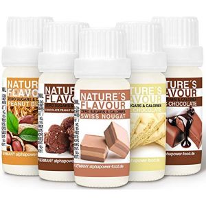 ALPHAPOWER FOOD Arôme alimentaire naturel, SET SUPER ÉCONOMIQUE 5x10ml liquide - gouttes aromatisantes et édulcorant sans sucre, goût délicieux, vegan liquid sweetener Flavour Drops, Flavdrops (ALPHAPOWER FOOD, neuf)