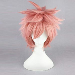 Perruque de cosplay - Fairy Tail Natsu Dragneel - 30 cm - Courte et droite - Pour homme et femme - Unisexe - Costume de cosplay - Rose (GUANBAIJI1982, neuf)