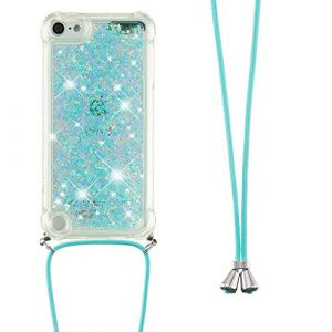 Collier Coque pour iPod Touch 5 / iPod Touch 6/7,Glitter Paillette Brillante Quicksands Liquide Transparente Silicone TPU Case Housse avec Cordon Collier Tour de Cou pour iPod Touch 5,GS Blue Star (LEMAXELERS, neuf)