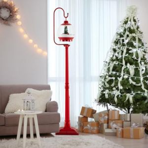 GOPLUS Lampadaire Noël 173 cm, Décoration Noel Exterieur Tournant Activé par Son avec Lumières Colorées, Musique, Effets Neige, Scène Festive, Lanterne Boule à Neige Noel (Boule-173CM) (Augenstern24, neuf)