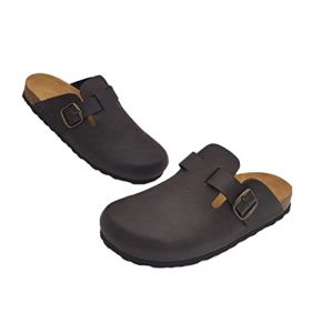 Traits merveilleux sabot homme en cuir &eacute;cologique pantoufles ferm&eacute;es d'hiver d'&eacute;t&eacute; sabots de marche, maison et, bandeau r&eacute;glable,respectueux de l'environnement, fabriqu&eacute; en Espagne, Cuir Marron, 42 EU (Primo Calzature, neuf)