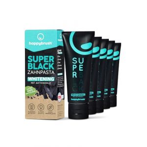 happybrush® Dentifrice Lot de 5 Dentifrice Blanchissant SuperBlack Naturel pour des Dents Saines et Blanches, SuperFresh, Whitening Toothpaste Végétalien, Lot de 5 Tubes de 75 ml (Happybrush, neuf)