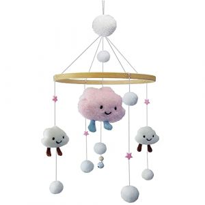Bébé carillons éoliens, Carillons éoliens Mobiles Carillon Mobile à Vent pour Lit de Bébé, Bébé Cloche Lit Mobile Bebe Nuage Boules de Feutre Bois Décoration de Berceau Garçon et Fille (Qpolly, neuf)
