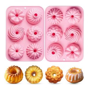Ceeyoll 2 Pièces Mini Moule à Kouglof en Silicone,6 Formes Différentes de Motifs de Rainures Moule a donuts,Moule Kouglof en Silicone, Antiadhésif Moule Gateau Silicone pour la Cuisson Gâteaux. (XINSHANGJUN, neuf)