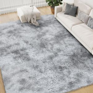 FVVRAX Tapis de zone pour chambre à coucher et salon, gris clair moelleux, tapis shag shaggy, en peluche, 140 x 200 cm, tapis de sol d'intérieur pour enfants, décoration de la maison, esthétique (FVVRAX-EU, neuf)