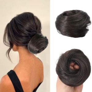 Chouchou avec cheveux, chouchou pour femme, postiche &eacute;lastique avec &eacute;lastique, blond d&eacute;color&eacute;, accessoire chignon, chignon, chignon, chignon ynth&eacute;tique (noir) (Nestled-Interiors, neuf)