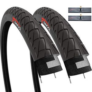 Fincci Paire Pliable Lisses Pneus 26 x 2.1 Pouces - Pneu VTT 26 Pouces 54-559 - Pneu avec Chambre à Air 26 Schrader - pour de Ville Bicyclette, VTT Montagne bici, Route Vélo, Paquet de 2 Accessoire (Fincci, neuf)