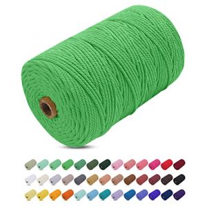 Corde Macram&eacute; 3mm x 200m, Uiopa Fil Macram&eacute; 3mm Corde Coton Naturelle 4 Brins, Color&eacute; Ficelle Cordon Coton pour Tress&eacute;e DIY, Tentures Murales, Porte Plante, Rideau, Decoration Boheme (Vert gazon) (XEYUAN, neuf)